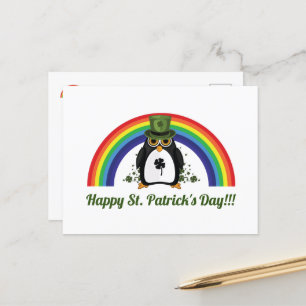 St. Patricks Day Penguin och Rainbow Vykort