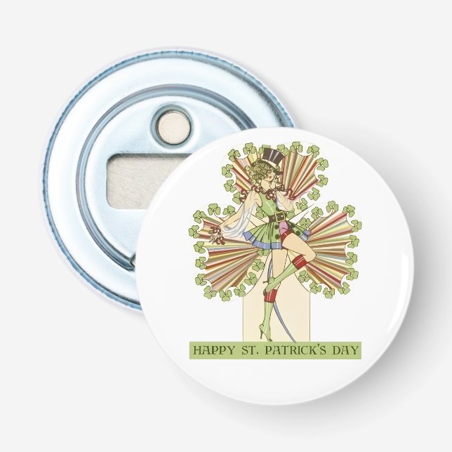 St. Patrick's Day Pinuppa flicka vintage Flasköppnare (Framsidan)