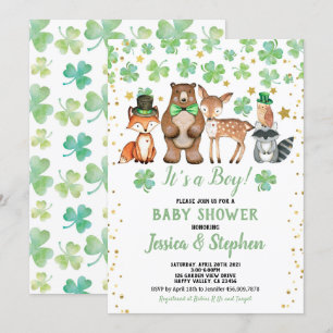 St Patrick's Day Pojke Baby Shower Shamrock Djur Inbjudningar