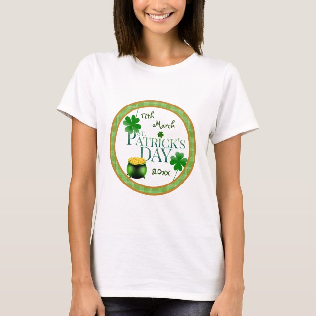 St Patricks Day Pot o' Gold Shamrock T Shirt (Framsida)