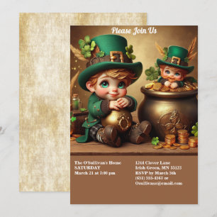 St patrick's day Pot of Guld Boy Leprechaun Party Inbjudningar