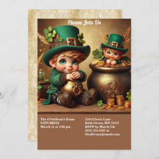St patrick's day Pot of Guld Boy Leprechaun Party Inbjudningar