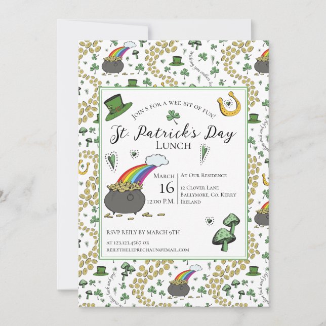 St patricks day Pot of Guld Lunch Inbjudningar (Framsida)