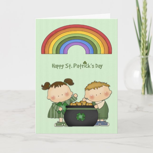 St. Patrick's Day, Pot of Guld, Rainbow, Children Kort (Framsida)