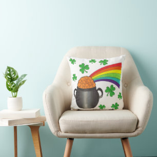St. Patrick's Day Pot of Guld Rainbow Shamrock Kudde