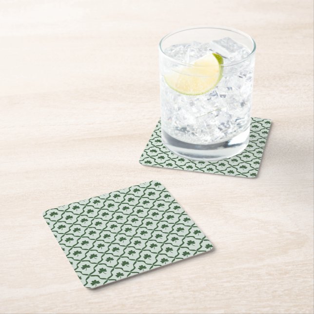St. Patrick's Day Preppy Shamrock Clover Lattice  Underlägg Papper Kvadrat (Insitu)