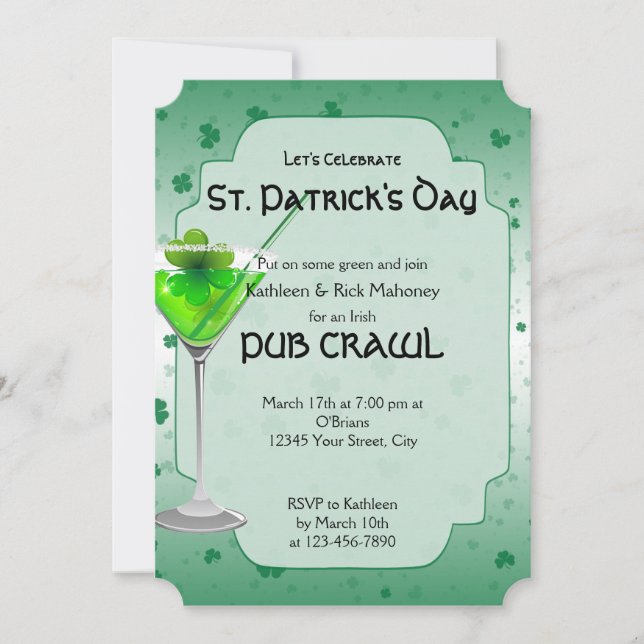 St. Patricks Day Pub Crawl Party-inbjudan Inbjudningar (Framsida)