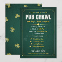 St Patricks Day Pub Crawl-resplan Vintage Grön