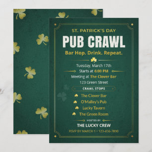 St Patricks Day Pub Crawl-resplan Vintage Grön Inbjudningar