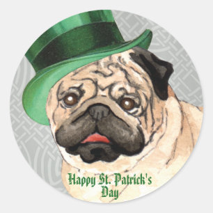 St. Patrick's Day Pug Classic Round Sticker Runt Klistermärke