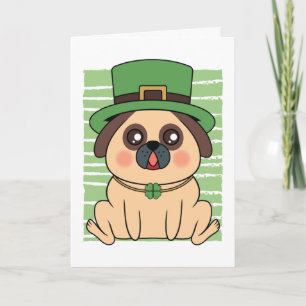 St. Patrick's Day Pug Hund Lucky Shamrock Kort
