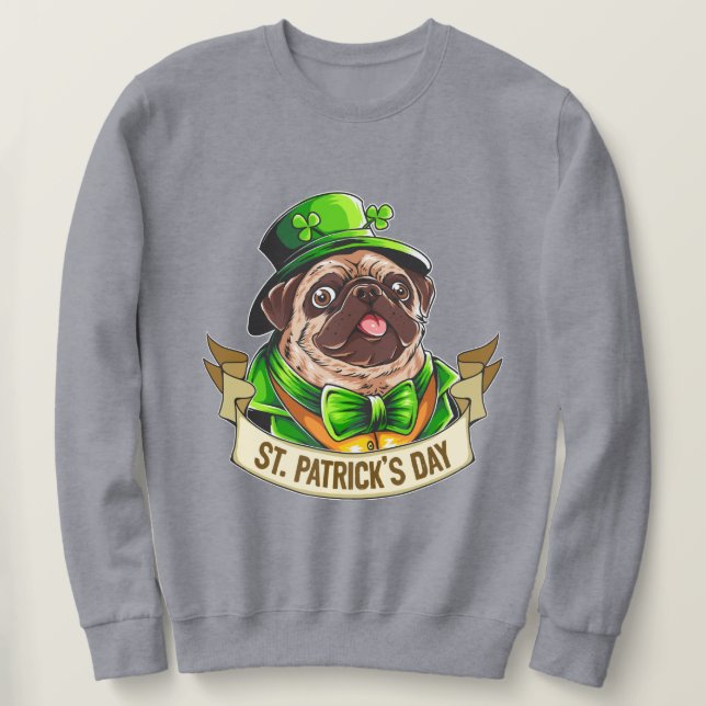 St. Patrick's Day Pug Lång Ärmad Tröja (Design framsida)