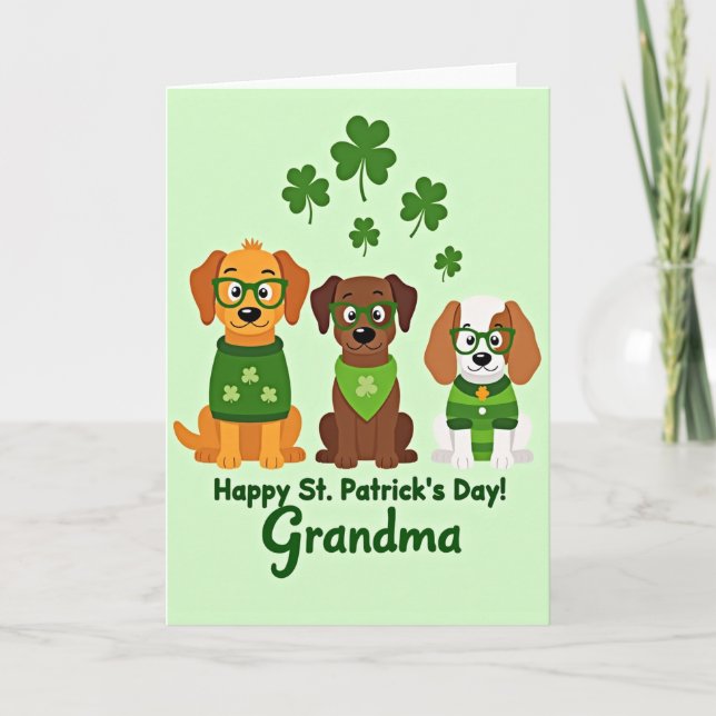 St Patricks Day Puppies Grandma Card Kort (Framsida)