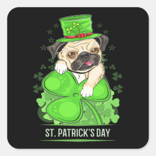 St patricks day Puppy Pug Fyrkantigt Klistermärke