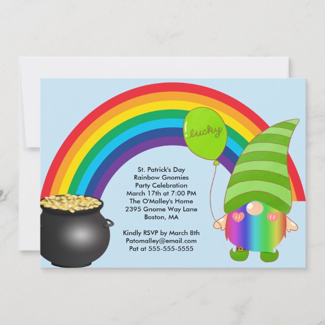St patricks day Rainbow Gnomies LGBT Party Inbjuda Julkort (Framsida)