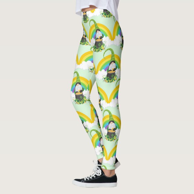 St Patricks Day Rainbow Leprechaun Lucky Charms Leggings (Vänster)