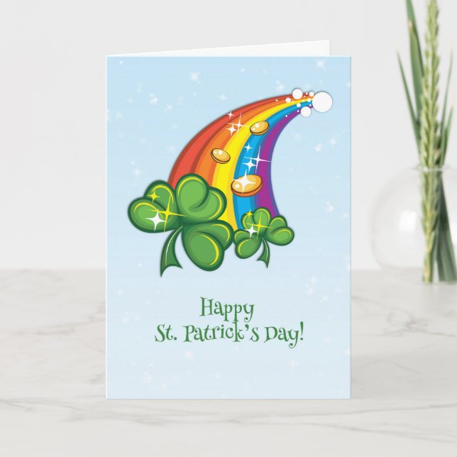 St. Patrick's Day, Rainbow, Shamrocks, Guld Mynt Kort (Framsida)