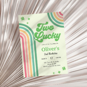 St patricks day Rainbow Two Lucky Second Birthday Inbjudningar