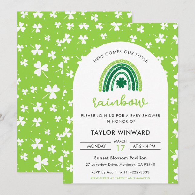 St Patricks Day-regnbåge baby shower Inbjudningar (Fram/baksida)