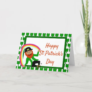 St Patrick's Day regnbåge guld leprechaun shamrock Helgkort