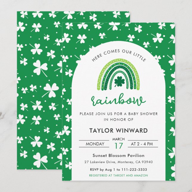 St Patricks Day-regnbågens babyfirande Inbjudningar (Fram/baksida)
