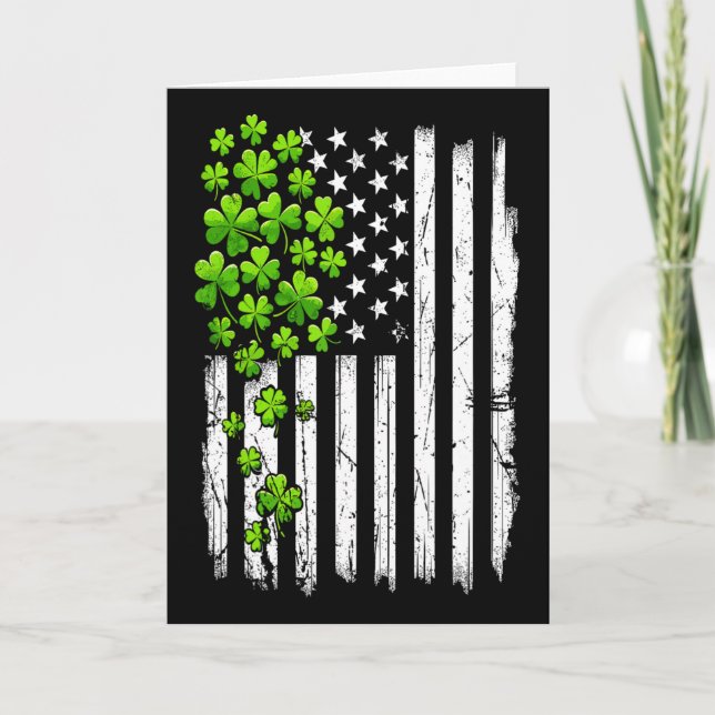 St Patricks Day Retro Amerikansk Flagga Med Shamro Kort (Framsida)