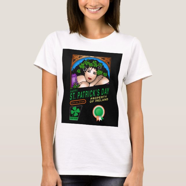St. Patrick's Day Retrodesign med irländsk flicka T-shirt (Framsida)