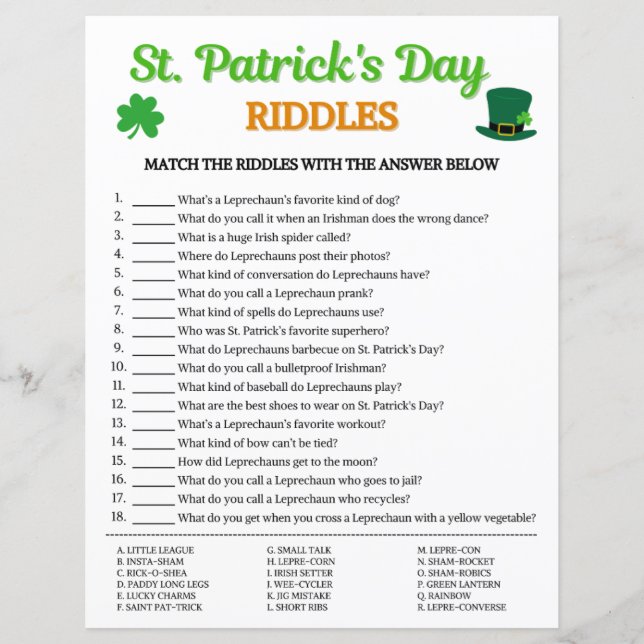 St. Patrick's Day Riddles-spel (Framsida)