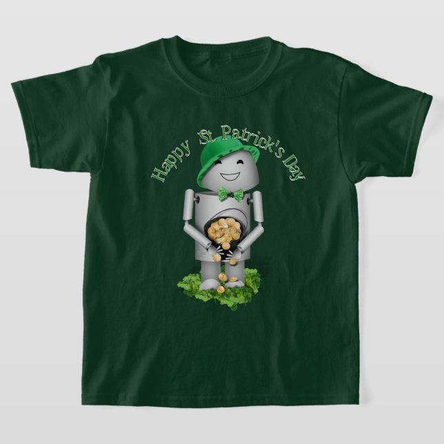 St Patricks Day Robo-x9 Med Guldgryte T Shirt (Laydown)
