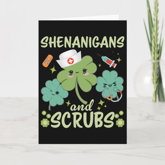 St Patricks Day Roliga Busstreck Scrub Saint Patt Kort (Framsida)