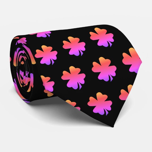 St Patricks Day Rosa Svart Shamrock Gåva Förmån Slips (Rullad)