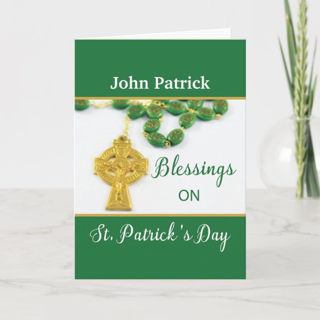 St. Patrick's Day Rosary Customize Namn Religiösa Kort (Framsida)