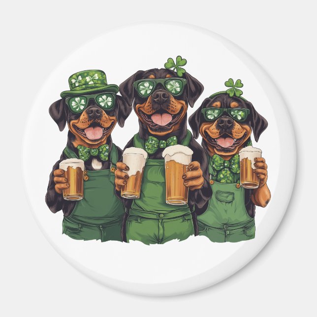St. Patrick's Day Rottweiler Hundar Magnet (Framsidan)