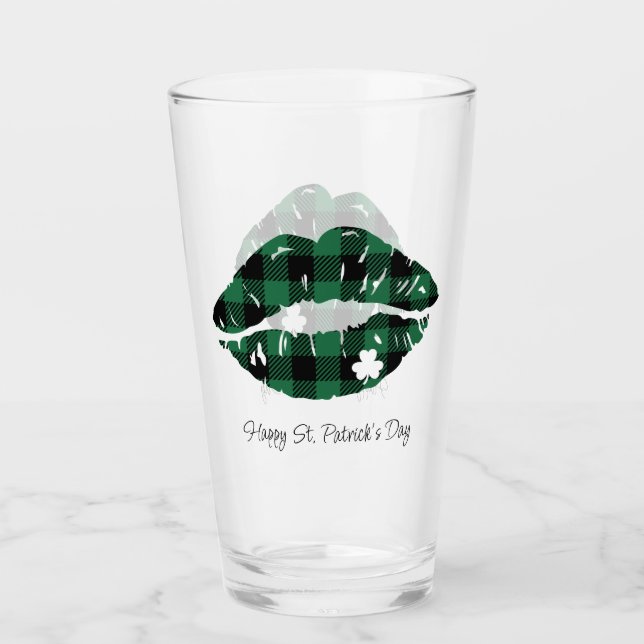 St. Patrick's Day Rutiga Läppar Glaskopp (Framsida)