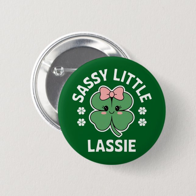 St patricks day Sassy Little Lassie Kids Girl Knapp (Framsida & baksida)