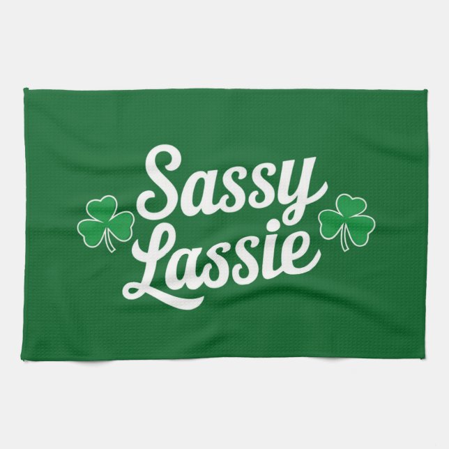 St Patricks Day Sassy Tjej Rollig Irländsk  Kökshandduk (Horisontell)