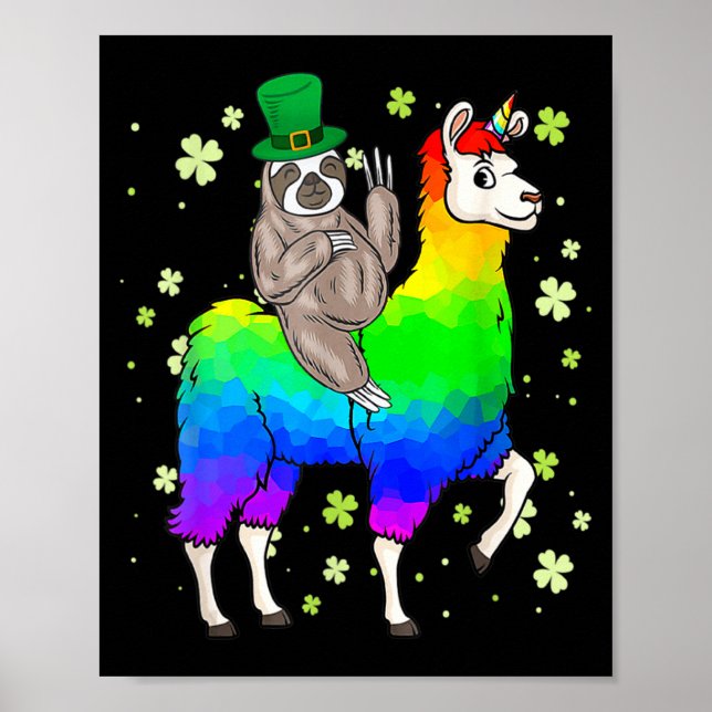 St Patricks Day Sengångare Ridande Lama Leprechaun Poster (Framsidan)