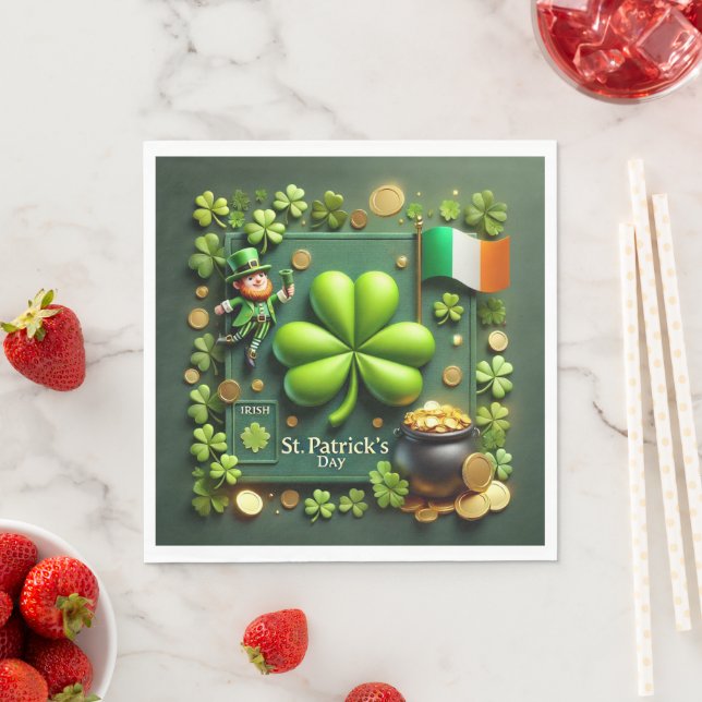 St. Patrick's Day Shamrock and Leprechaun Pappersservett (Insitu)