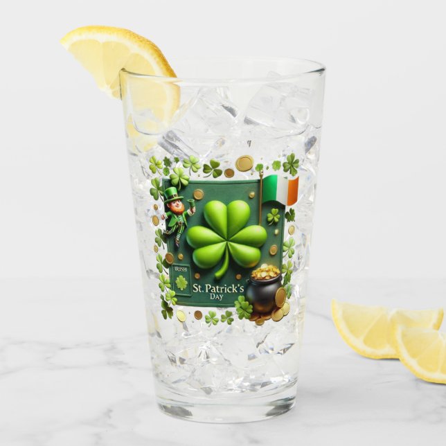 St. Patrick's Day Shamrock and Leprechaun Pint Glaskopp (Framsida Ice)
