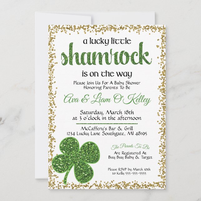 St. Patrick's Day Shamrock Baby Shower-inbjudan Inbjudningar (Framsida)