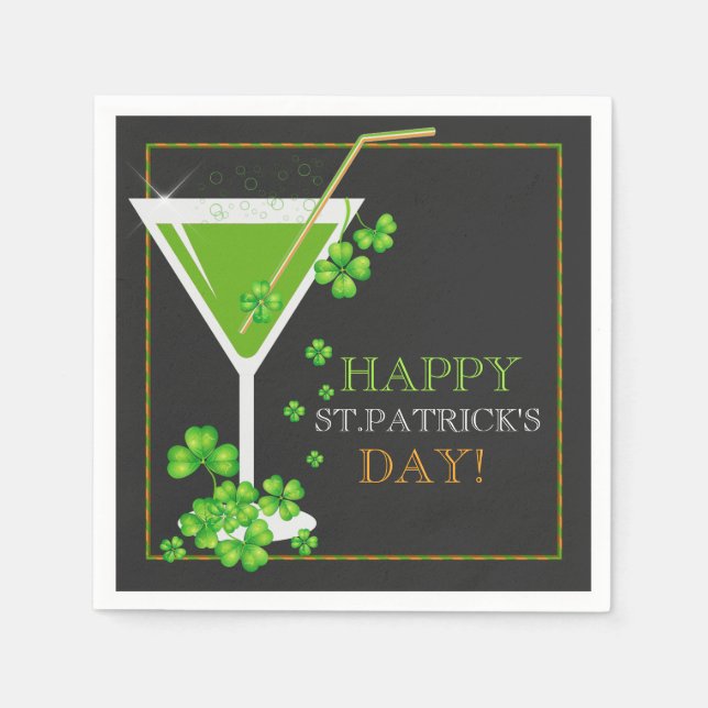 St. Patricks Day Shamrock Cocktail Papper Napkins Pappersservett (Framsidan)