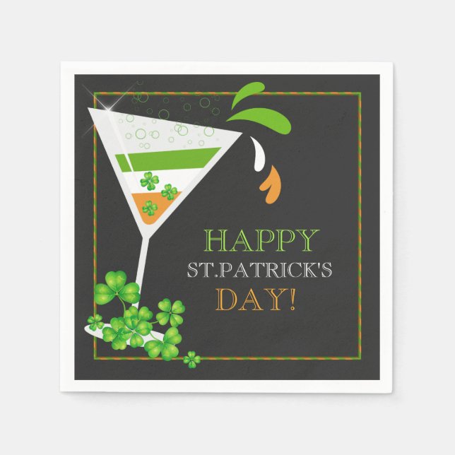 St. Patricks Day Shamrock Cocktail Papper Napkins Pappersservett (Framsidan)