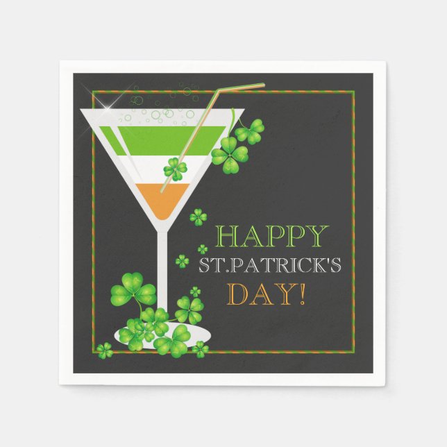 St. Patricks Day Shamrock Cocktail Papper Napkins Pappersservett (Framsidan)