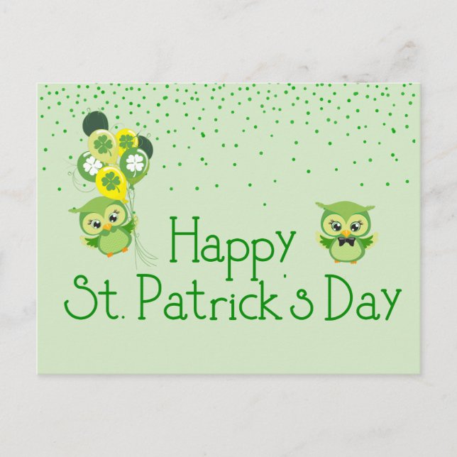 St. Patrick's Day Shamrock Cute Grönt Uggla Vykort (Framsida)