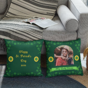 St. Patrick's Day Shamrock Familjefoto Minnessak Kudde