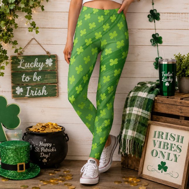 St Patrick's Day Shamrock Grön Mönster Leggings (Skapare uppladdad)