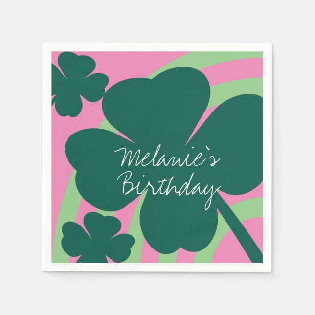 St Patricks Day Shamrock Grön Regnbåge Rosa Party Pappersservett (Framsidan)