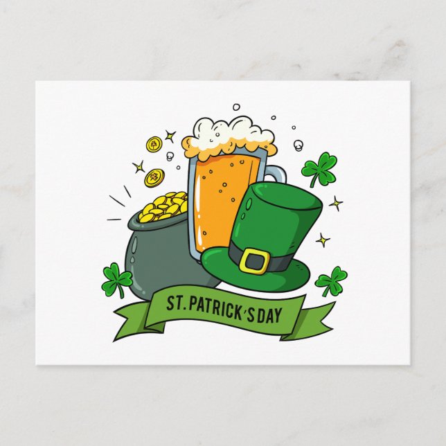 St patricks day Shamrock Guld Beer Hat | HELGDAGAR Helg Vykort (Framsida)