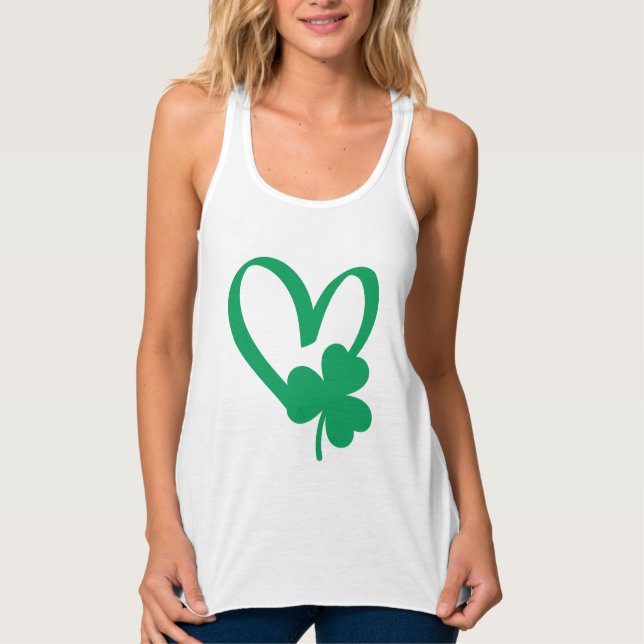 St patrick's day Shamrock Heart T-Shirt Linne Med Racerback (Framsida)