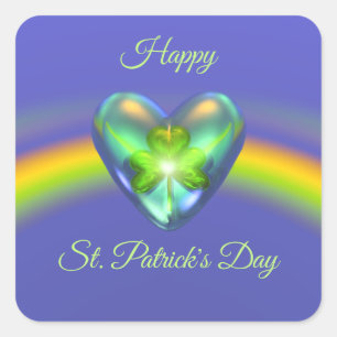 St. Patricks Day Shamrock Hjärta Fyrkantig Klister Fyrkantigt Klistermärke